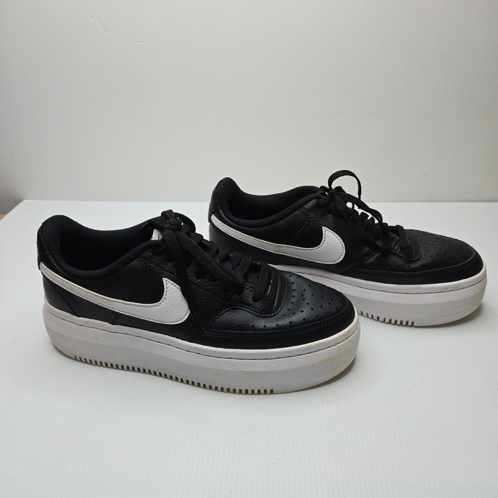 Nike Court Vision Alta Platform Chunky Leather Black White Womens 9.5 DM0113-002